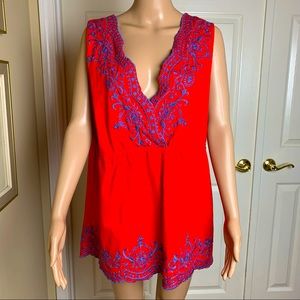 WD.NY Woman Embroidered Deep V-Neck Tank Sz 2x